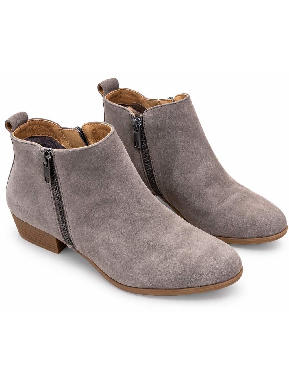 Lucky Brand Gray Suede Side Zip Ankle Booties Low Heel
